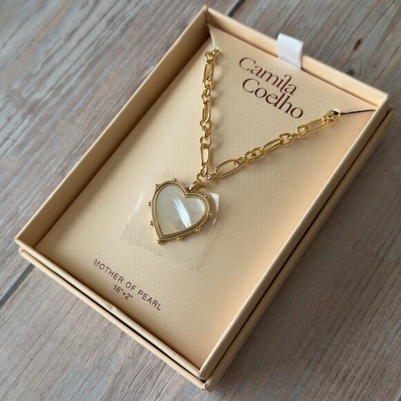 Camila Coelho Jewelry - Camila Coelho Heart Pendant Necklace Mother of Pearl Gold Chain 16”+2”